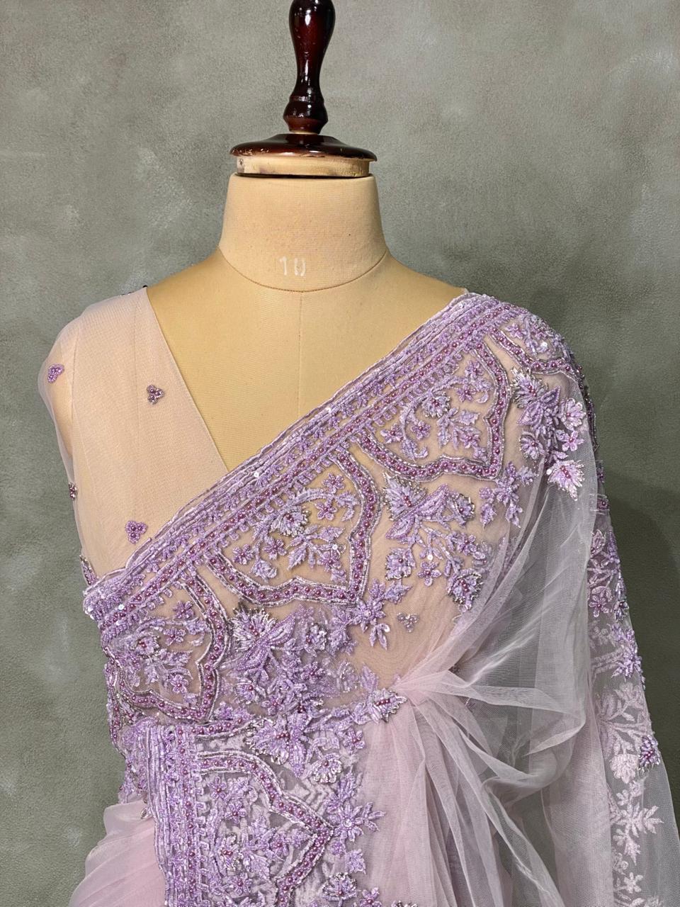 lavender net bridal designer saree - PSD43