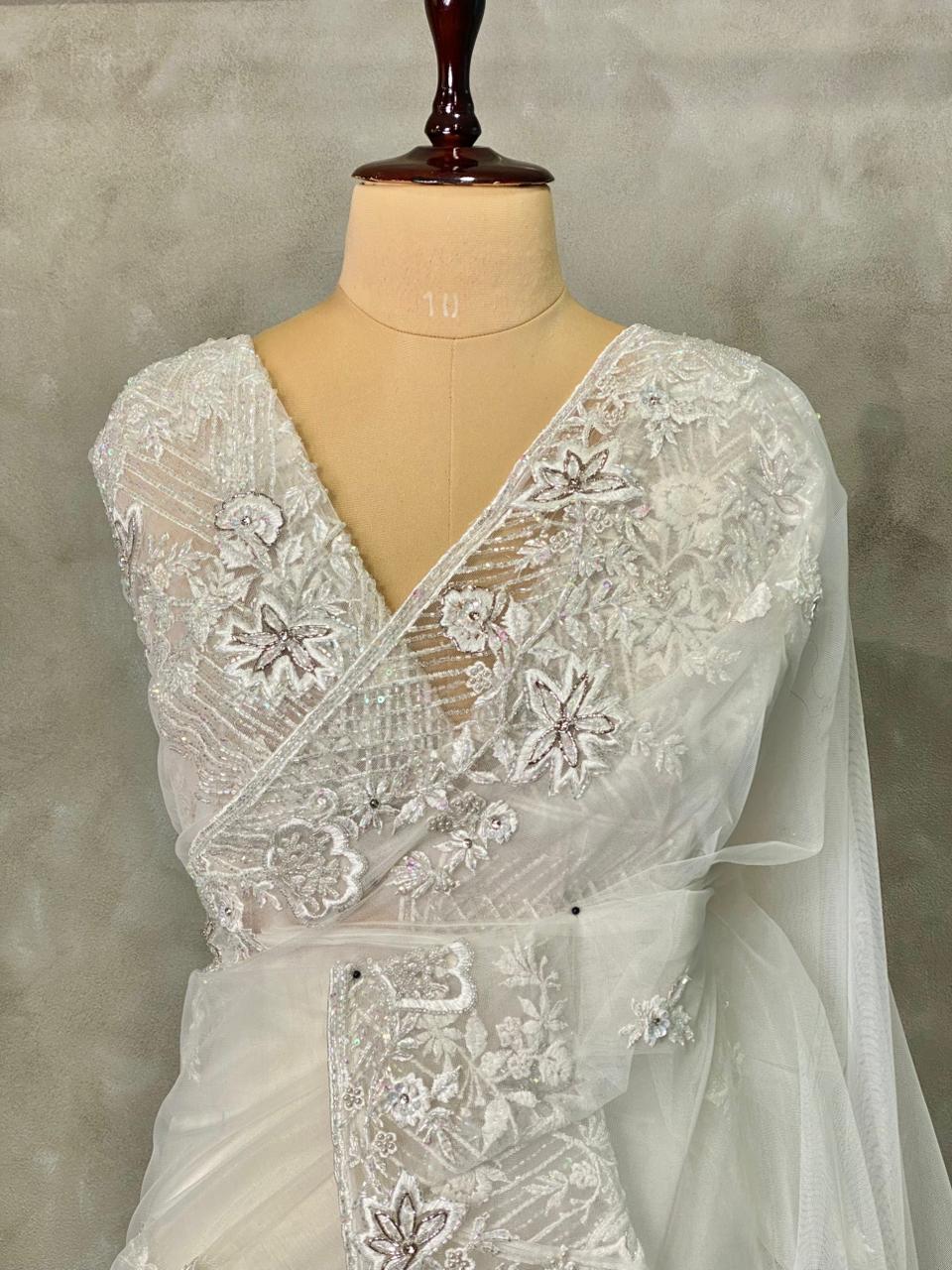 white net bridal designer saree - PSD45