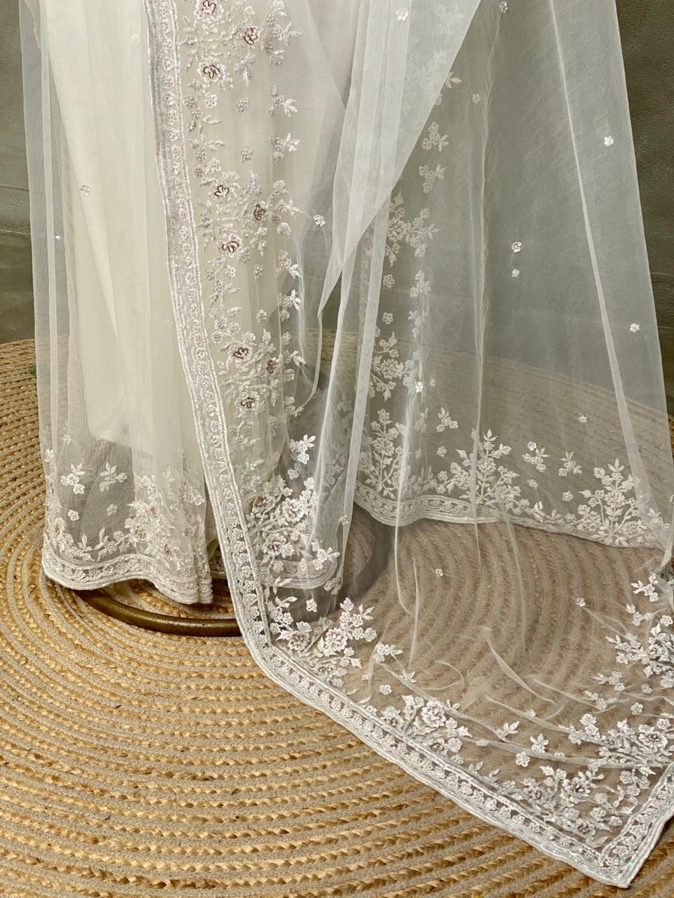 white net bridal designer saree - PSD47