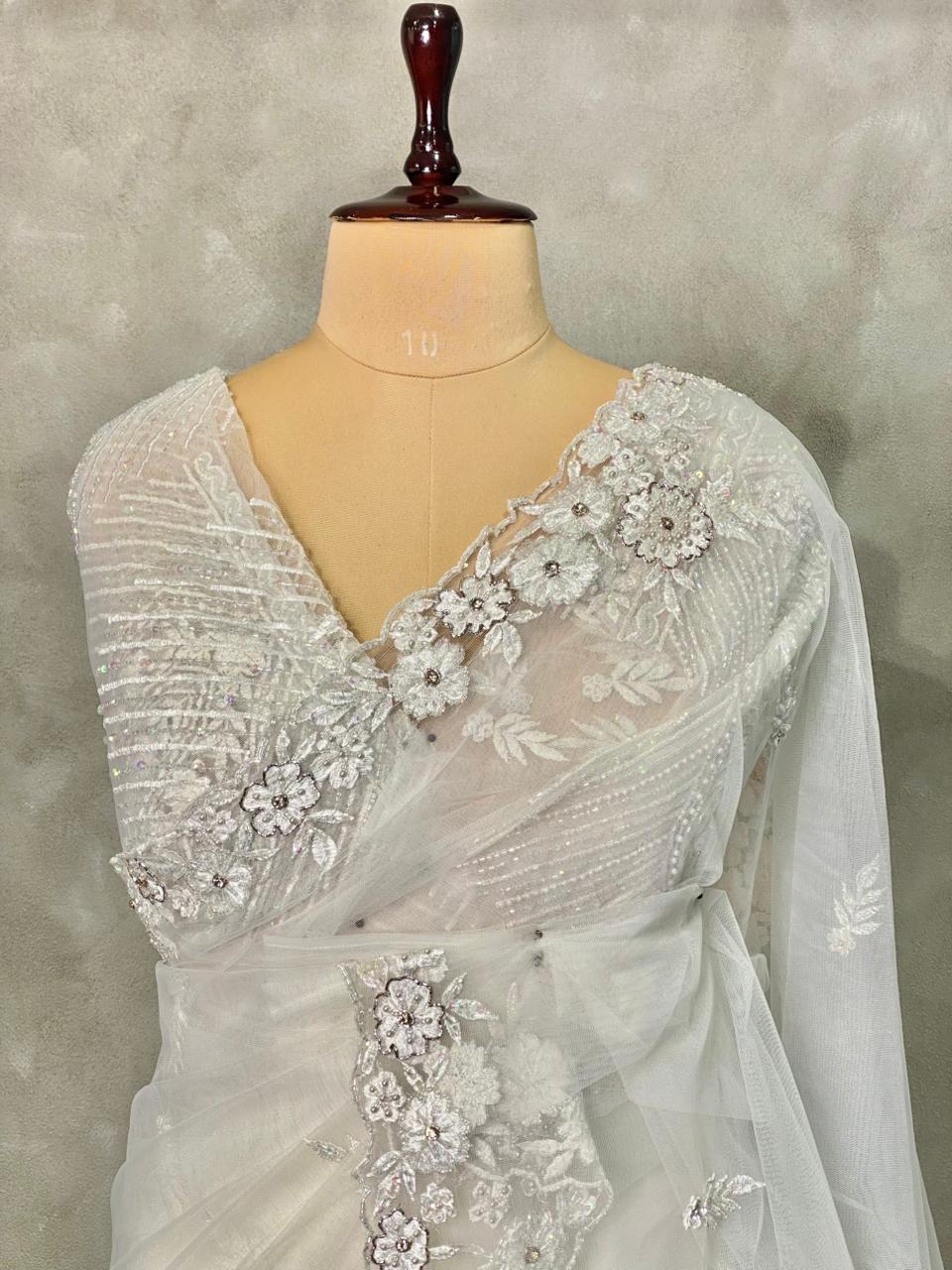 white net bridal designer saree - PSD50