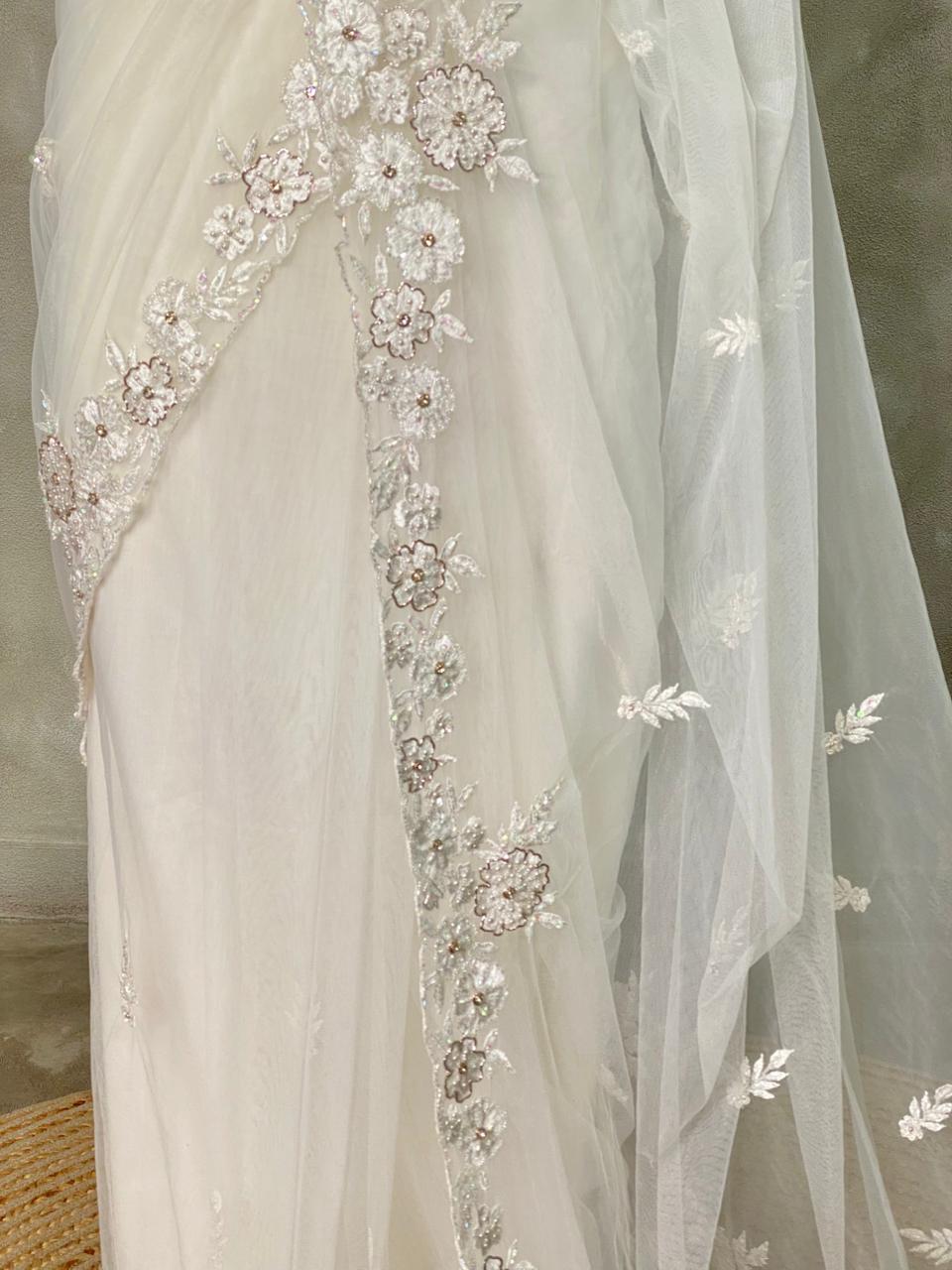 white net bridal designer saree - PSD50