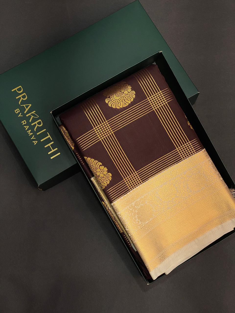 Deep brown and sandal kanchipuram silk saree- PSSR259