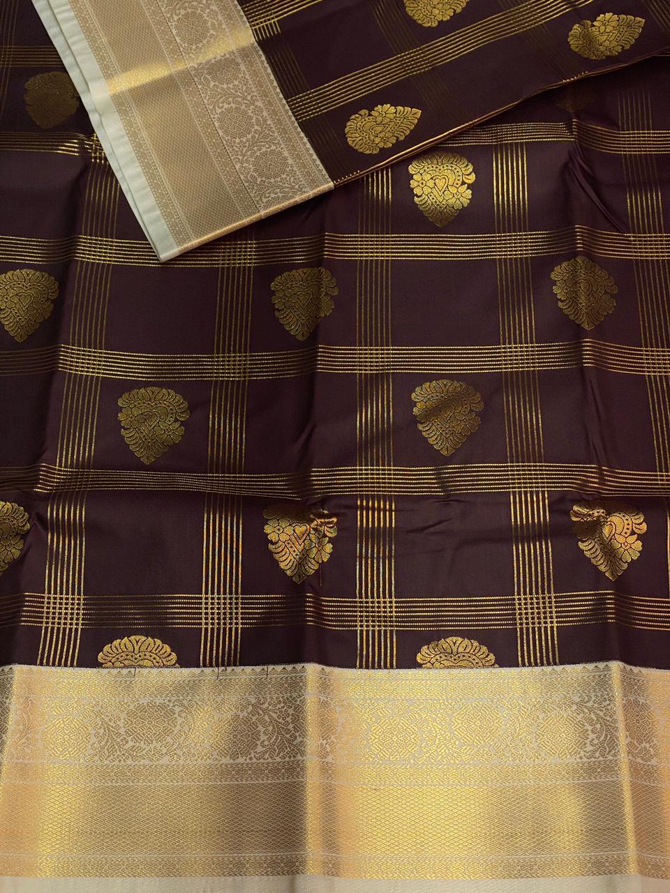 Deep brown and sandal kanchipuram silk saree- PSSR259