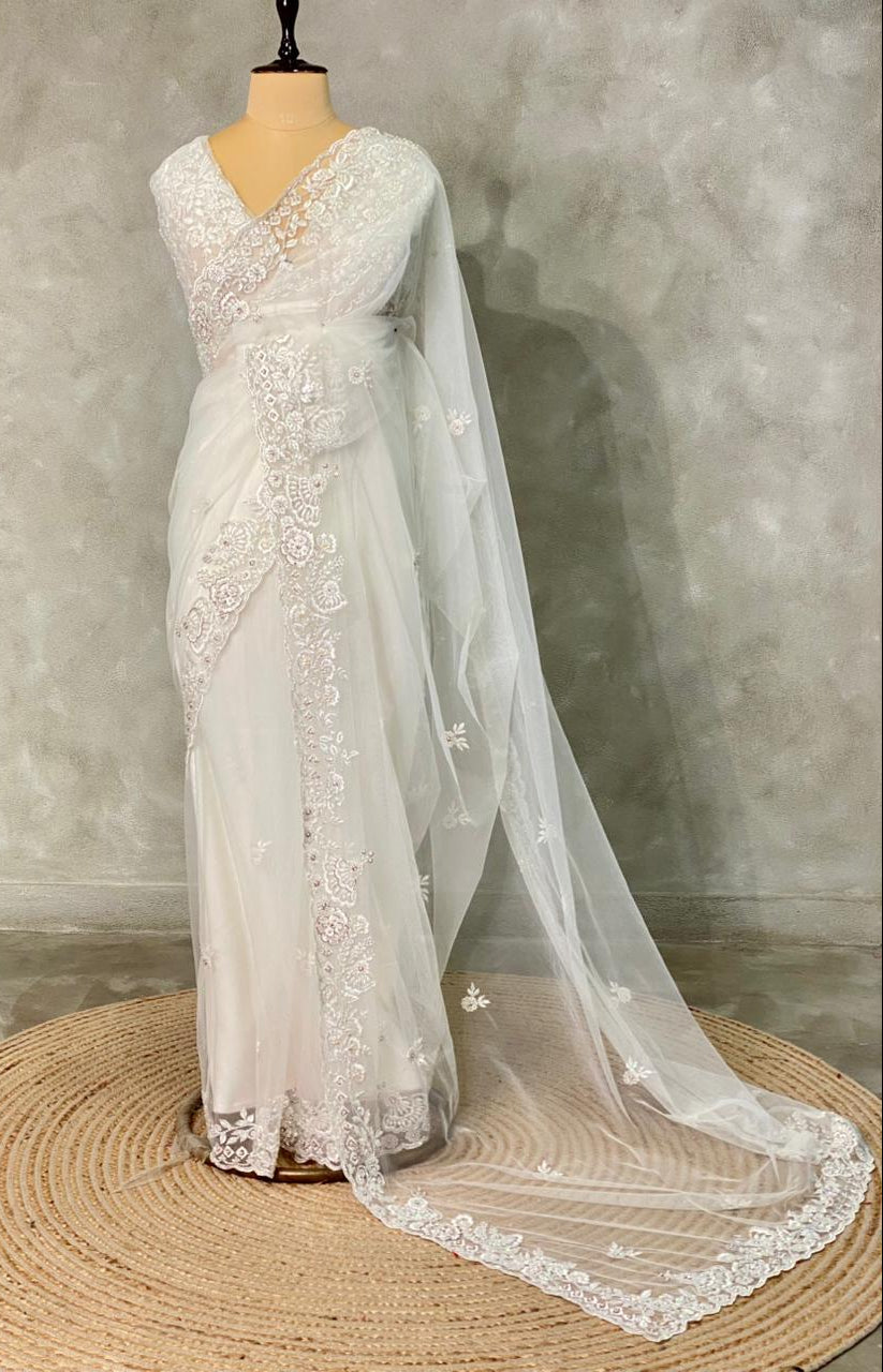 white net bridal designer saree - PSD51