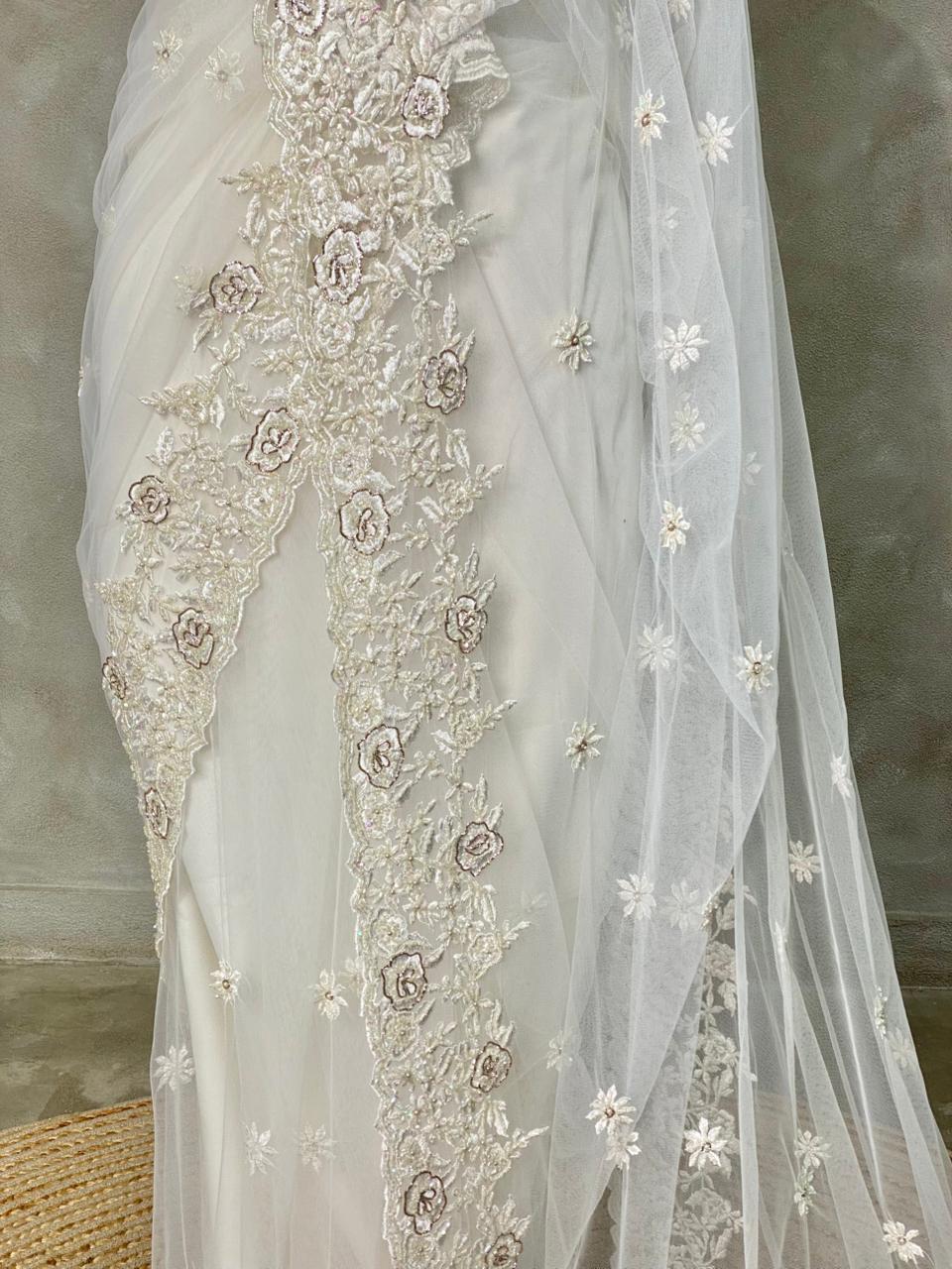 white net bridal designer saree - PSD52