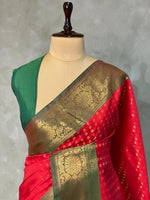 Red and Green Semi brocade Banarasi silk saree- PBROK