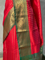 Red and Green Semi brocade Banarasi silk saree- PBROK