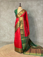 Red and Green Semi brocade Banarasi silk saree- PBROK
