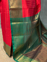 Red and Green Semi brocade Banarasi silk saree- PBROK