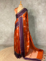 Rust Orange and brown semi Banarasi saree -AISH1