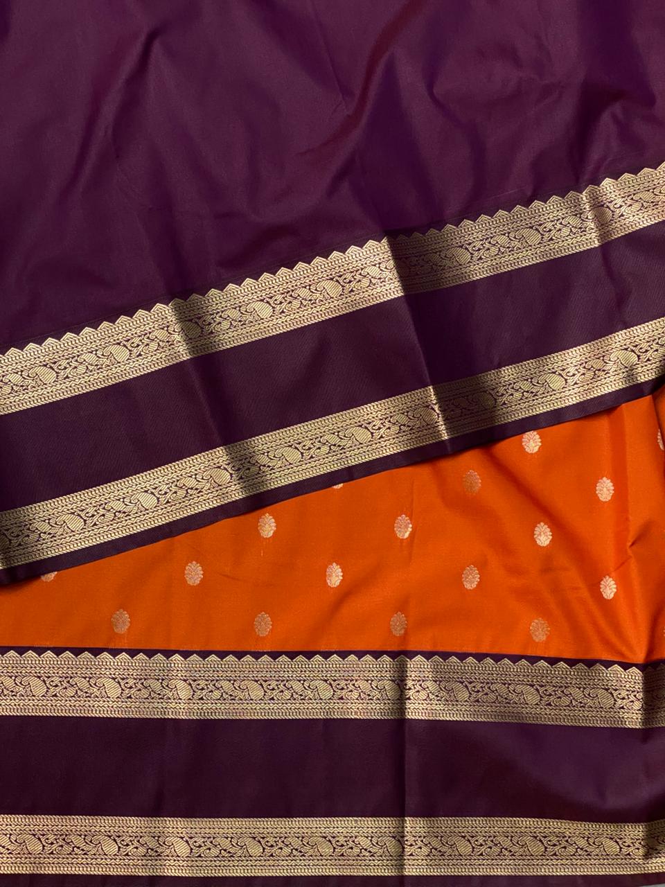 Rust Orange and deep purple silk saree- PSSR196