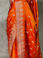 Orange and light gold zatin Banarasi saree- MPSZ