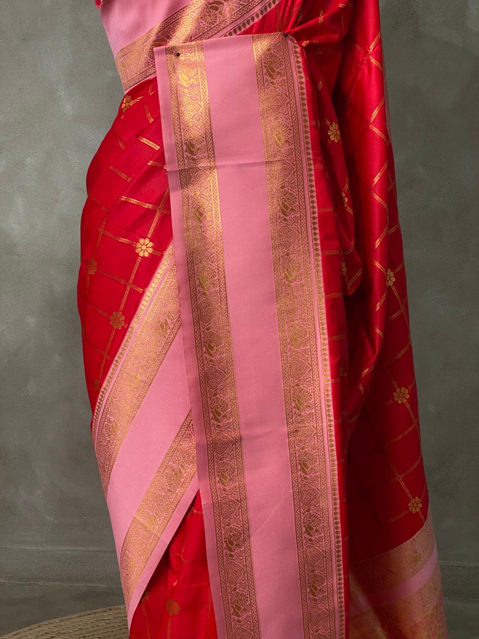 Red and Pink Banarasi saree -BSP10
