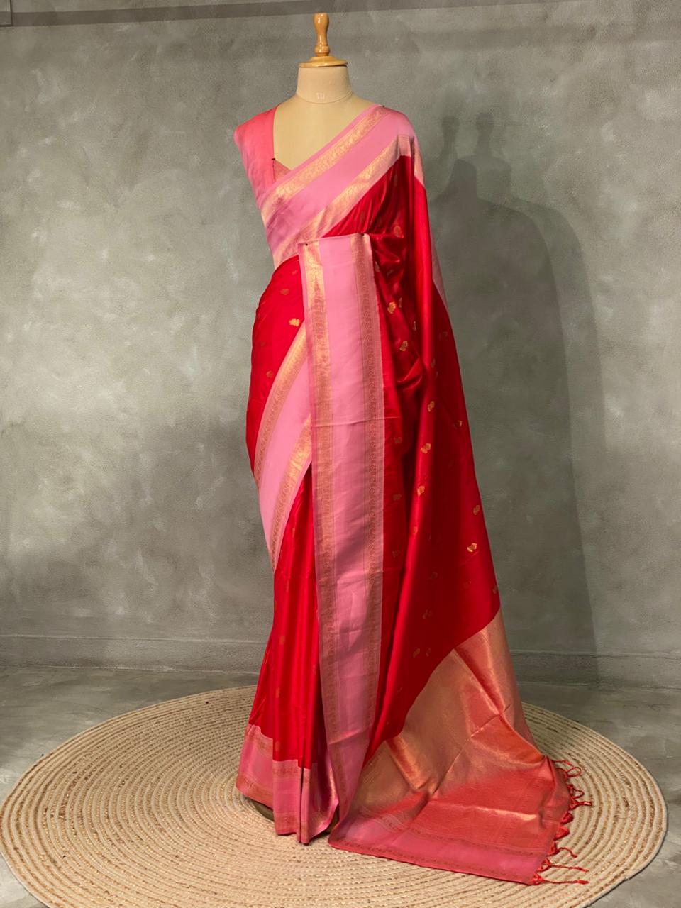 Red and Pink Banarasi saree -BSP13
