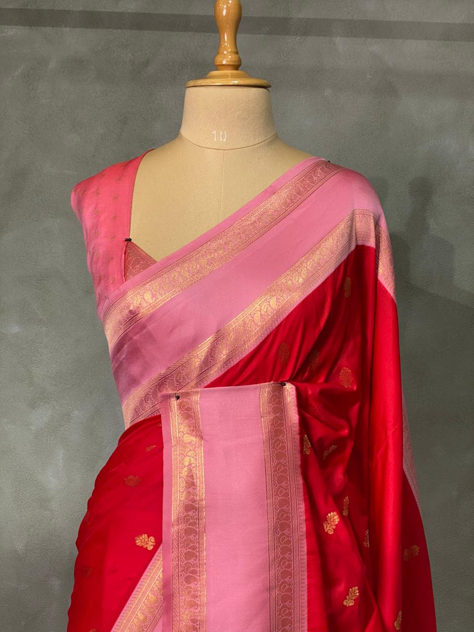 Red and Pink Banarasi saree -BSP13
