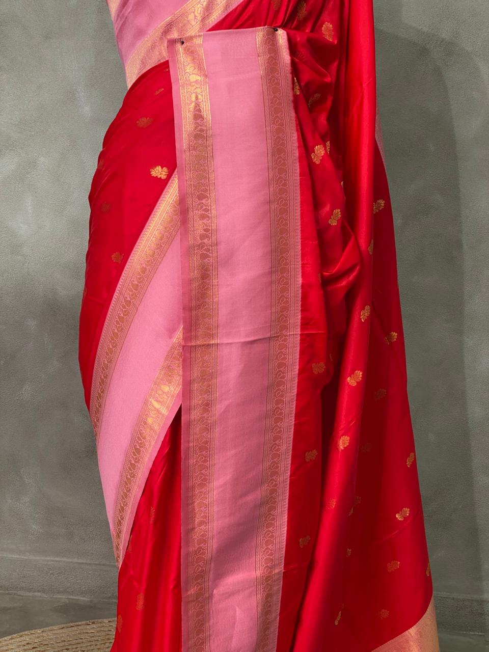 Red and Pink Banarasi saree -BSP13