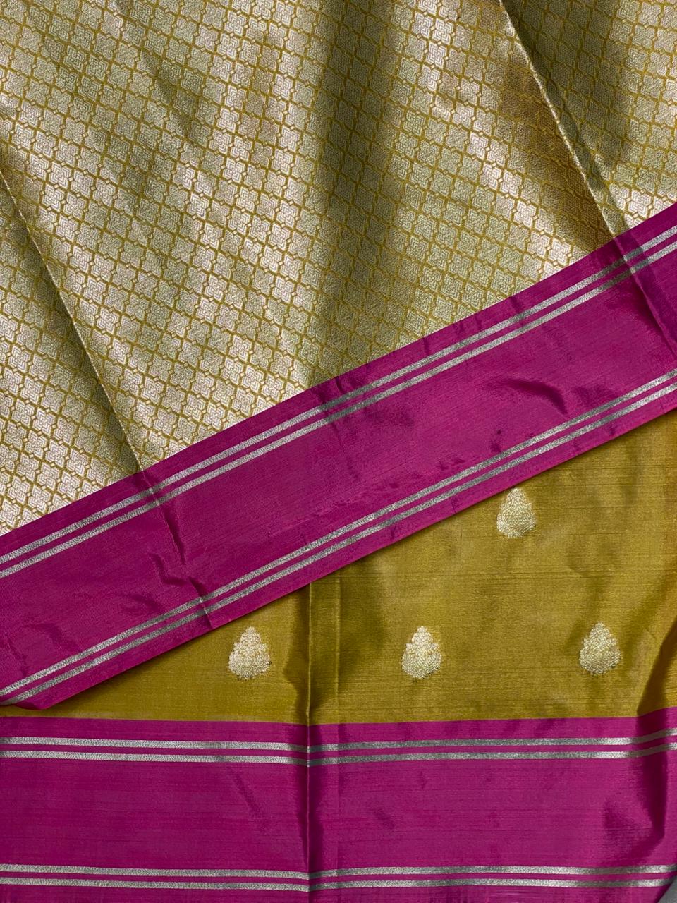 Olive Green and Purple banarasi silksaree - AISH13
