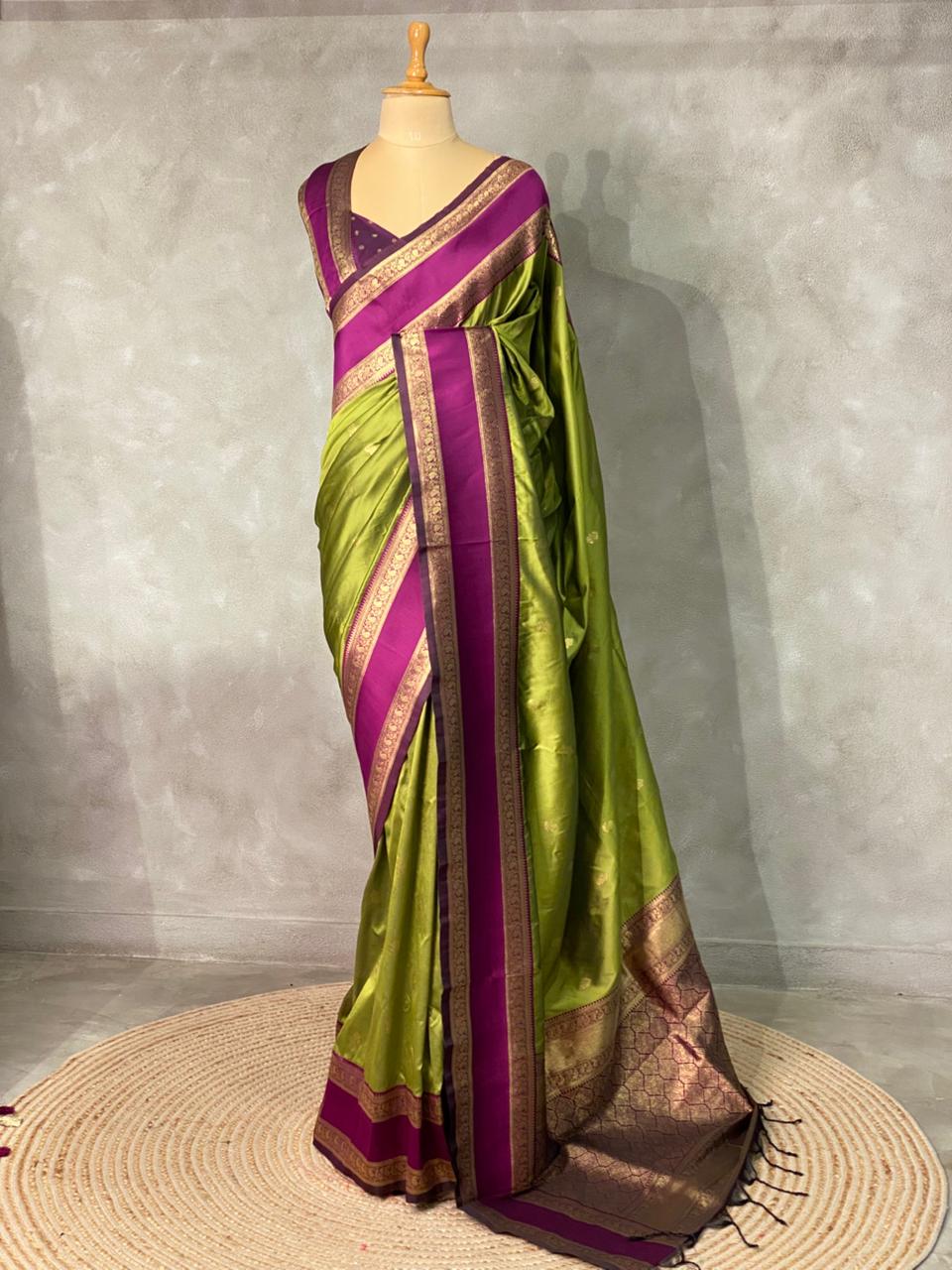Olive Green and Purple Banarasi saree -BSP12