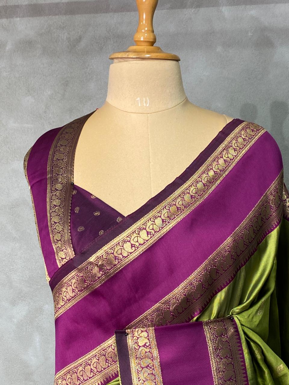 Olive Green and Purple Banarasi saree -BSP12