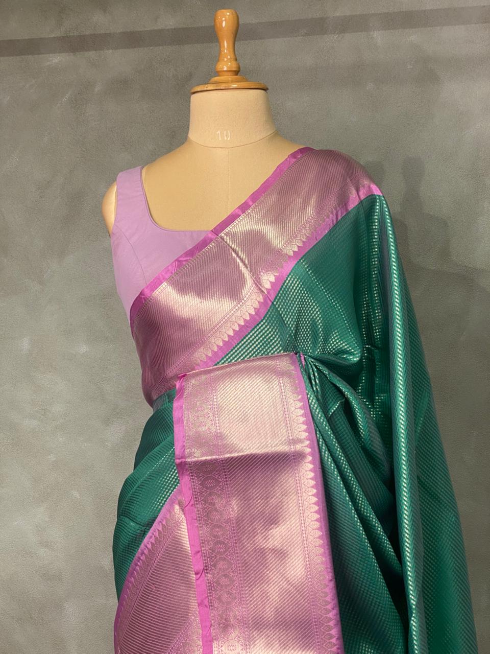 Green and Pink banarasi Chanderi Tissue silksaree - MPS24
