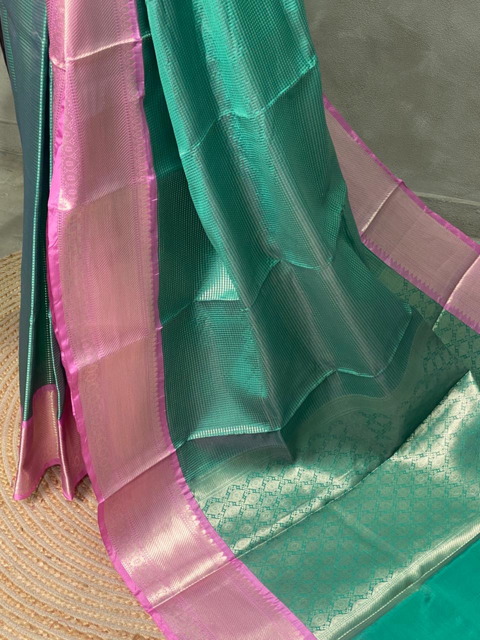 Green and Pink banarasi Chanderi Tissue silksaree - MPS24