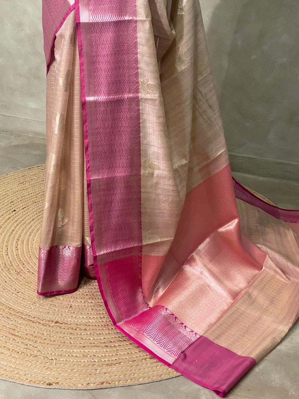 Light chicku and Pink banarasi Chanderi Tissue silksaree - MPS25