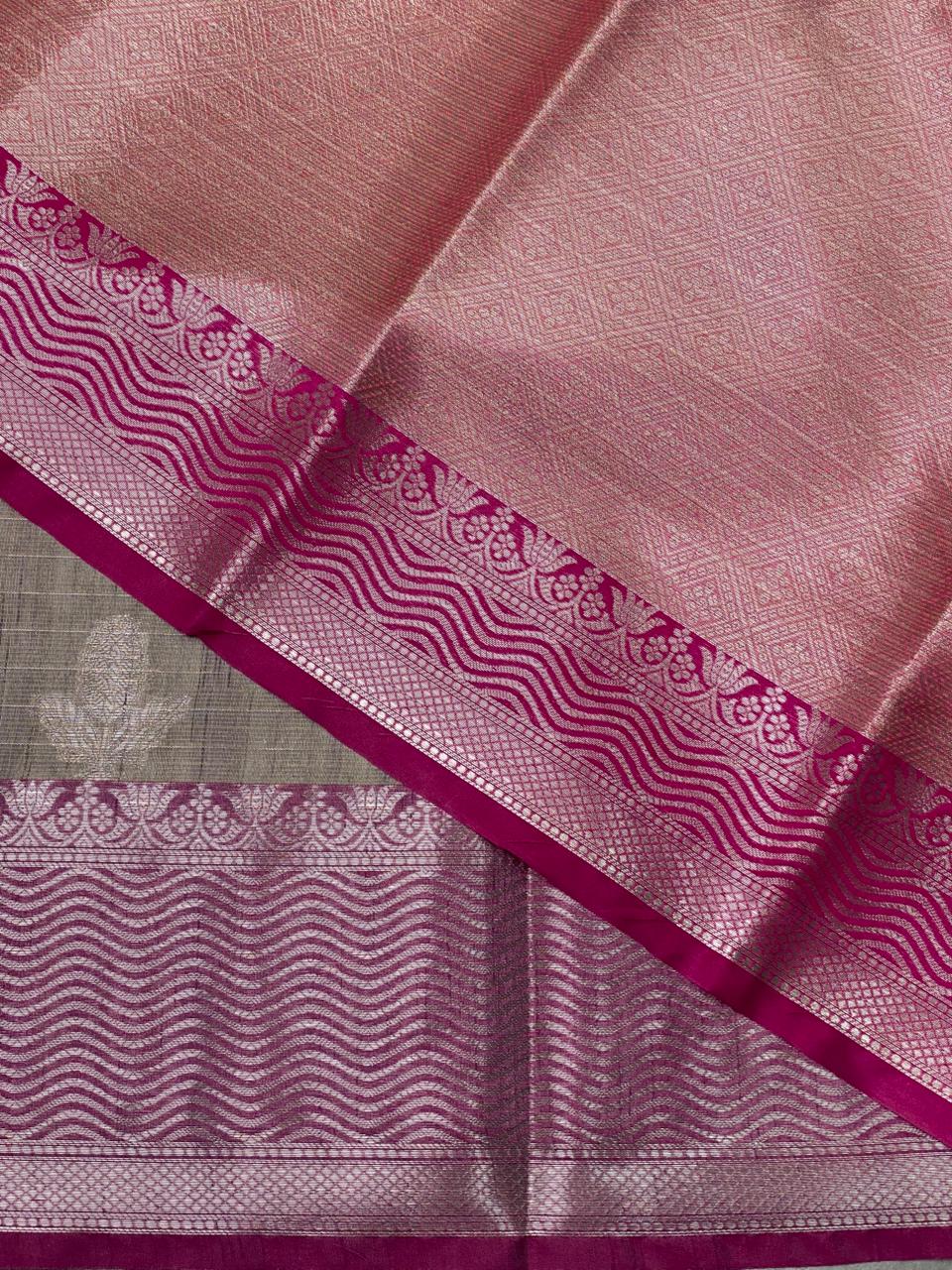 Light chicku and Pink banarasi Chanderi Tissue silksaree - MPS25
