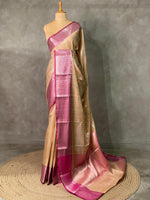 Light chicku and Pink banarasi Chanderi Tissue silksaree - MPS26