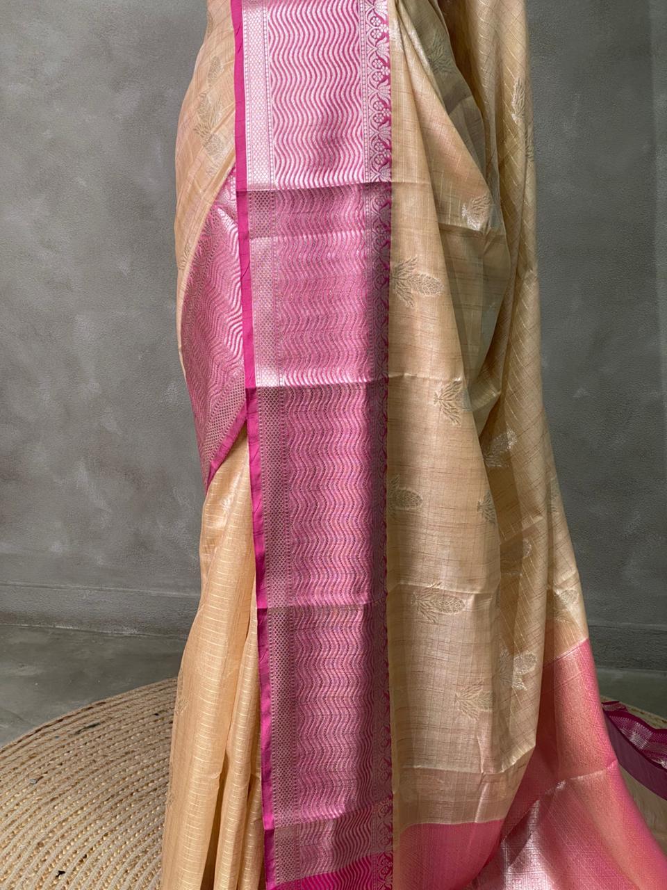 Light chicku and Pink banarasi Chanderi Tissue silksaree - MPS26