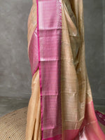 Light chicku and Pink banarasi Chanderi Tissue silksaree - MPS26