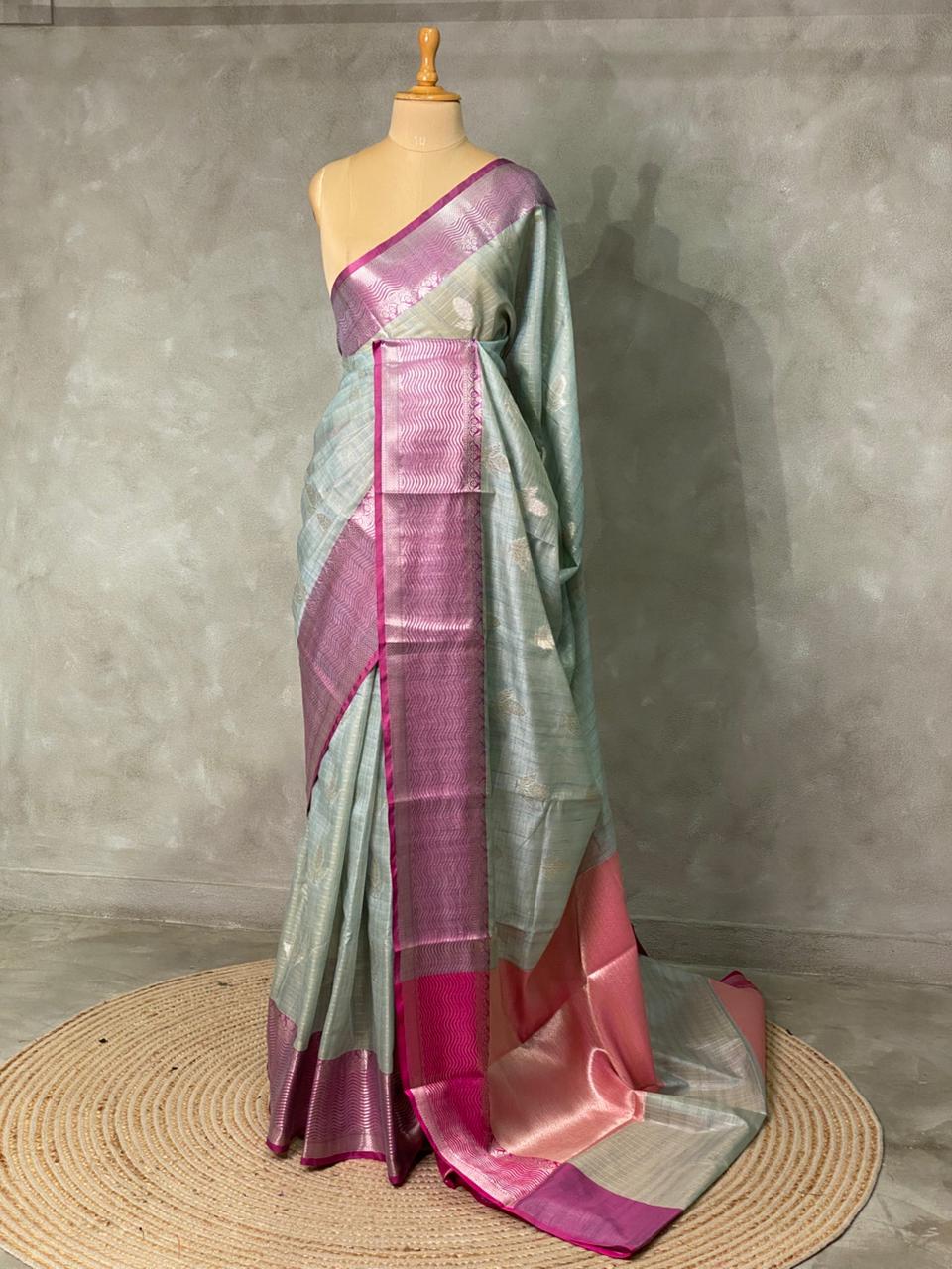 Ice blue and magenta banarasi Chanderi Tissue silksaree - MPS27