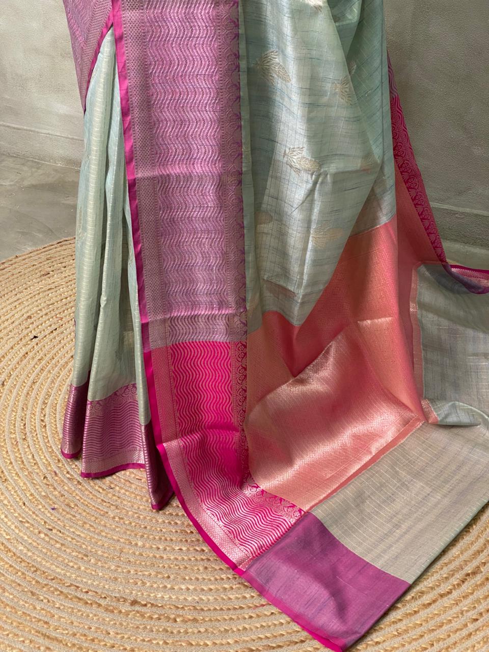 Ice blue and magenta banarasi Chanderi Tissue silksaree - MPS27