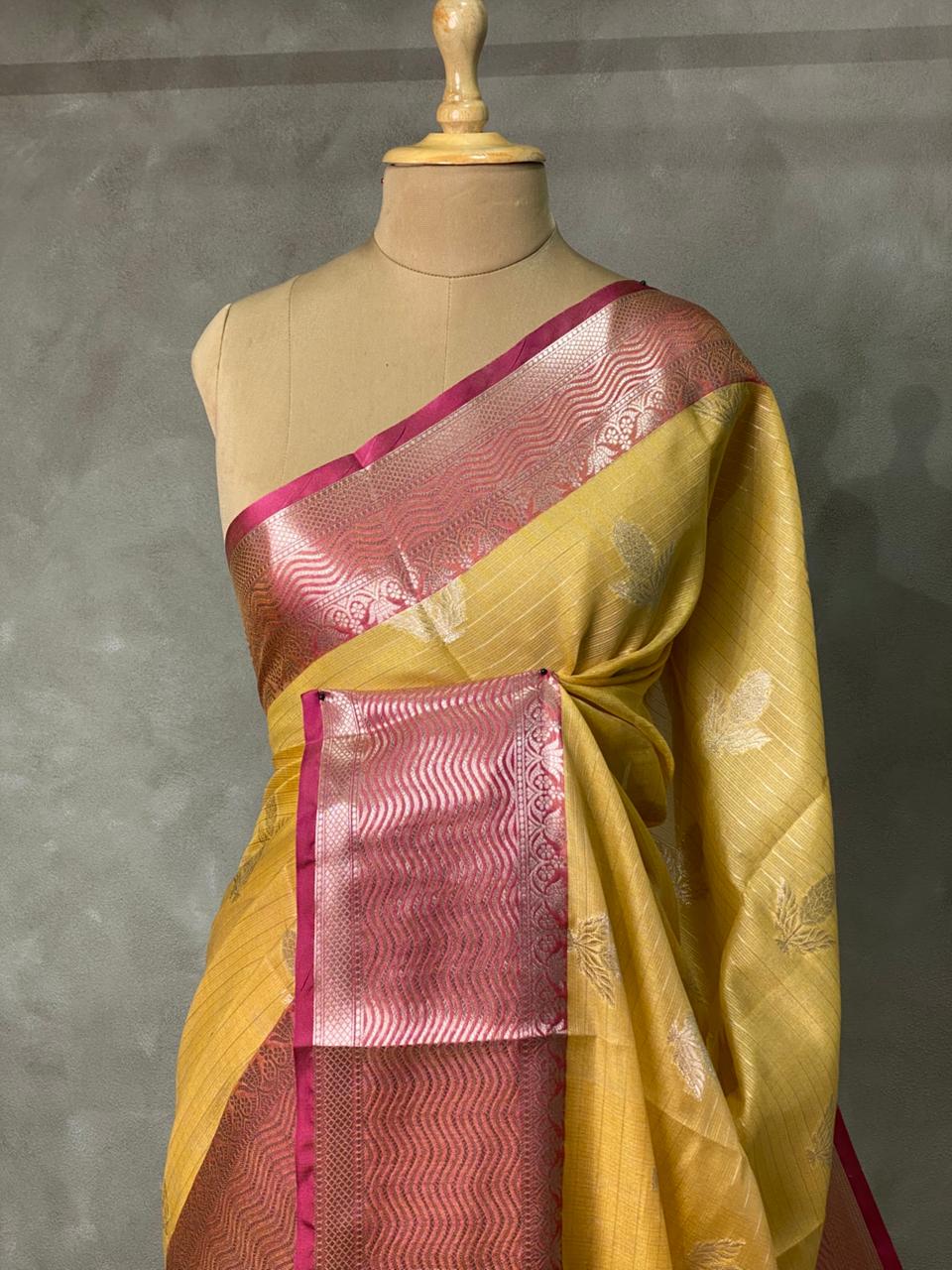 Yellow and magenta banarasi Chanderi Tissue silksaree - MPS28