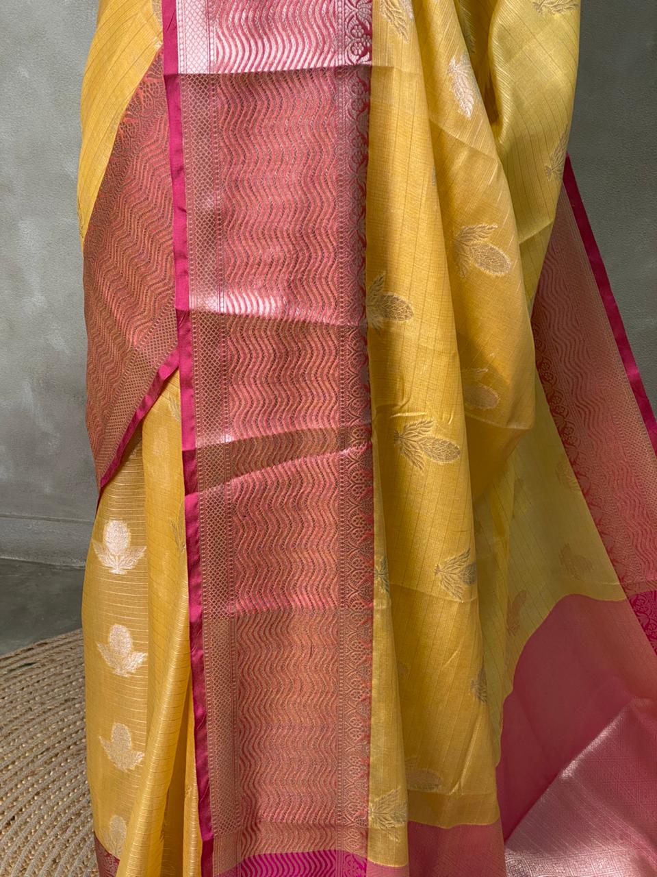 Yellow and magenta banarasi Chanderi Tissue silksaree - MPS28