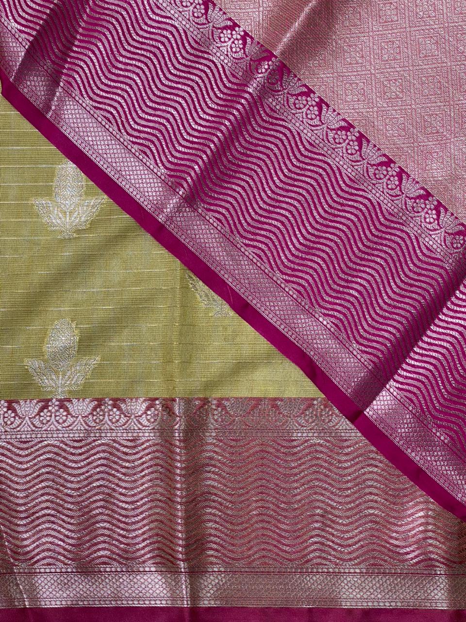 Yellow and magenta banarasi Chanderi Tissue silksaree - MPS28