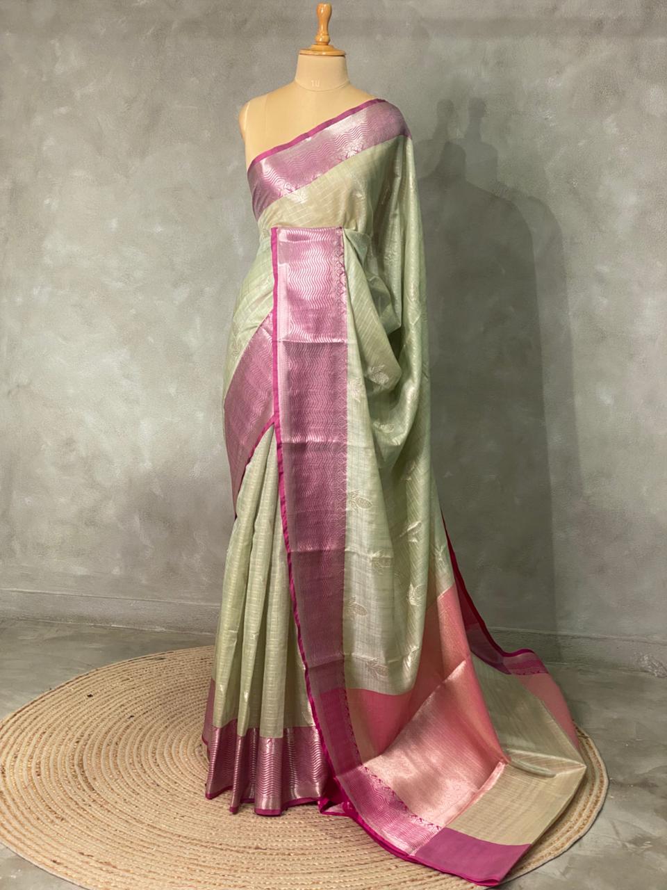Pastal Green and magenta banarasi Chanderi Tissue silksaree - MPS29