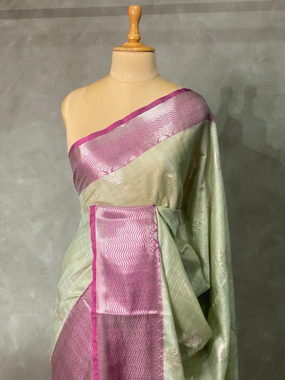 Pastal Green and magenta banarasi Chanderi Tissue silksaree - MPS29