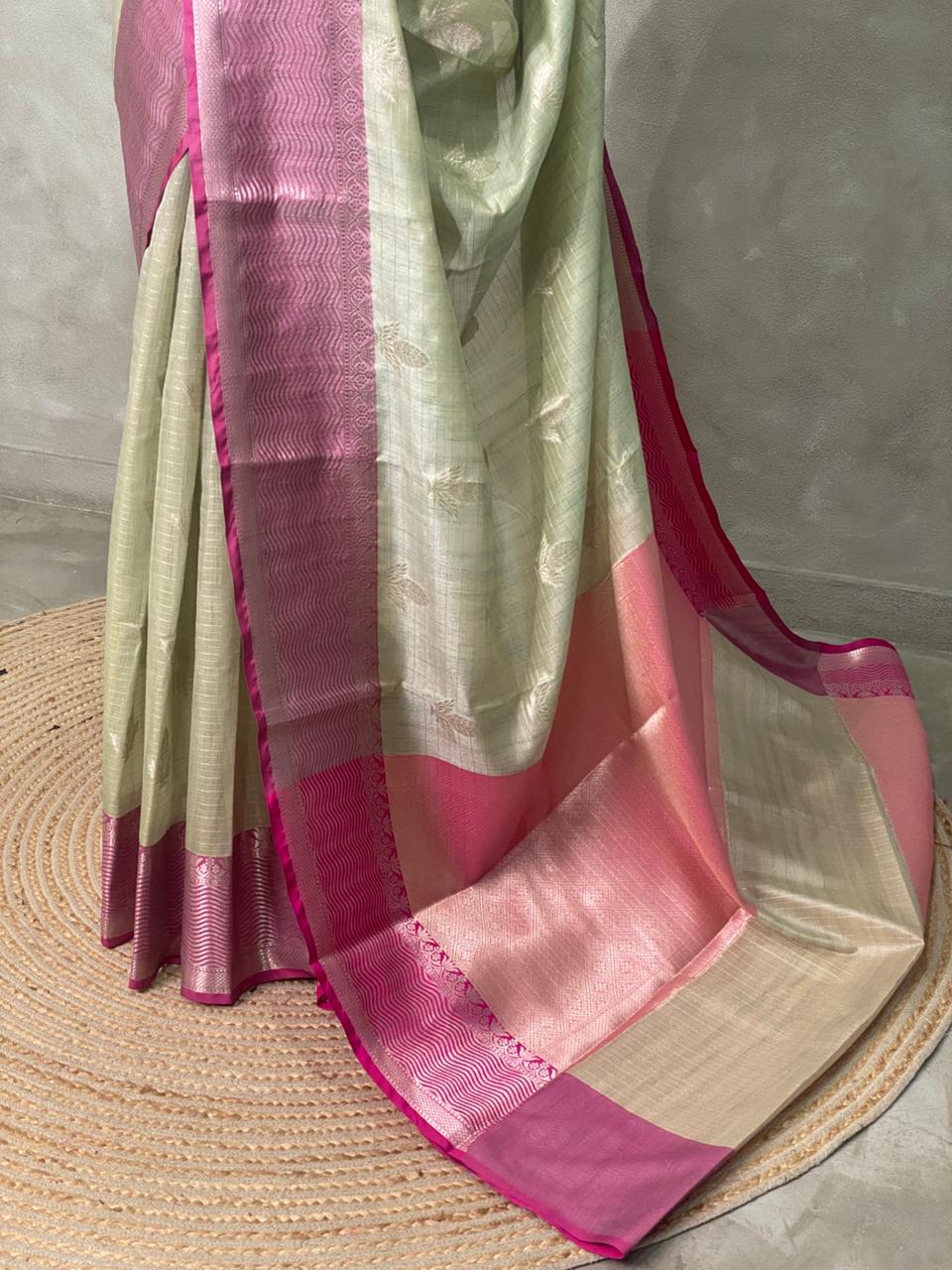 Pastal Green and magenta banarasi Chanderi Tissue silksaree - MPS29