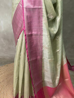 Pastal Green and magenta banarasi Chanderi Tissue silksaree - MPS29