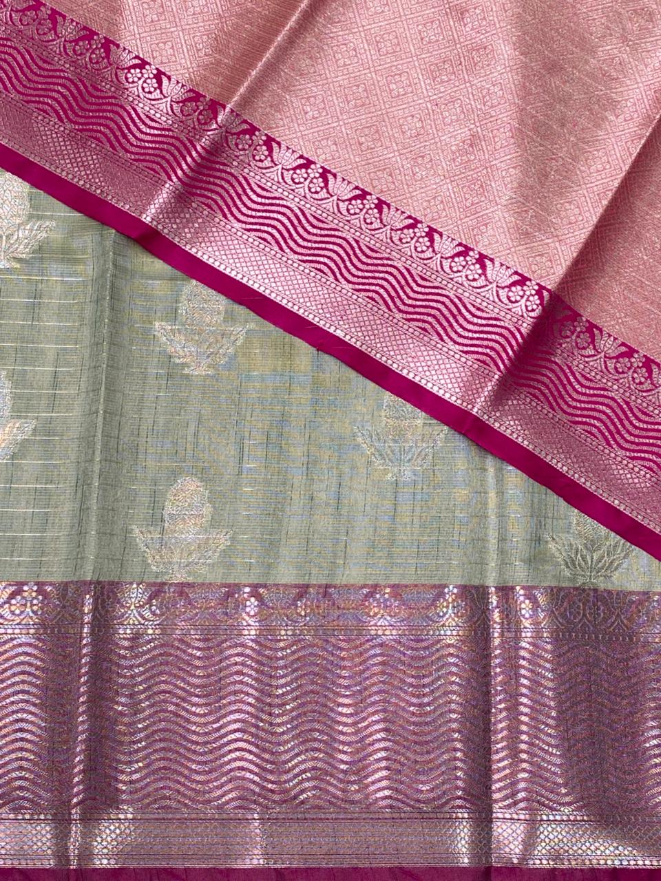 Pastal Green and magenta banarasi Chanderi Tissue silksaree - MPS29