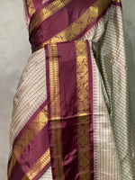 Beige and maroon silksaree - PIH1