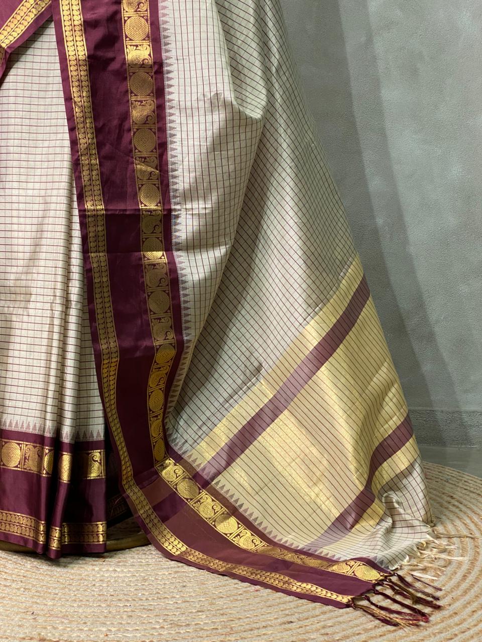 Beige and maroon silksaree - PIH1