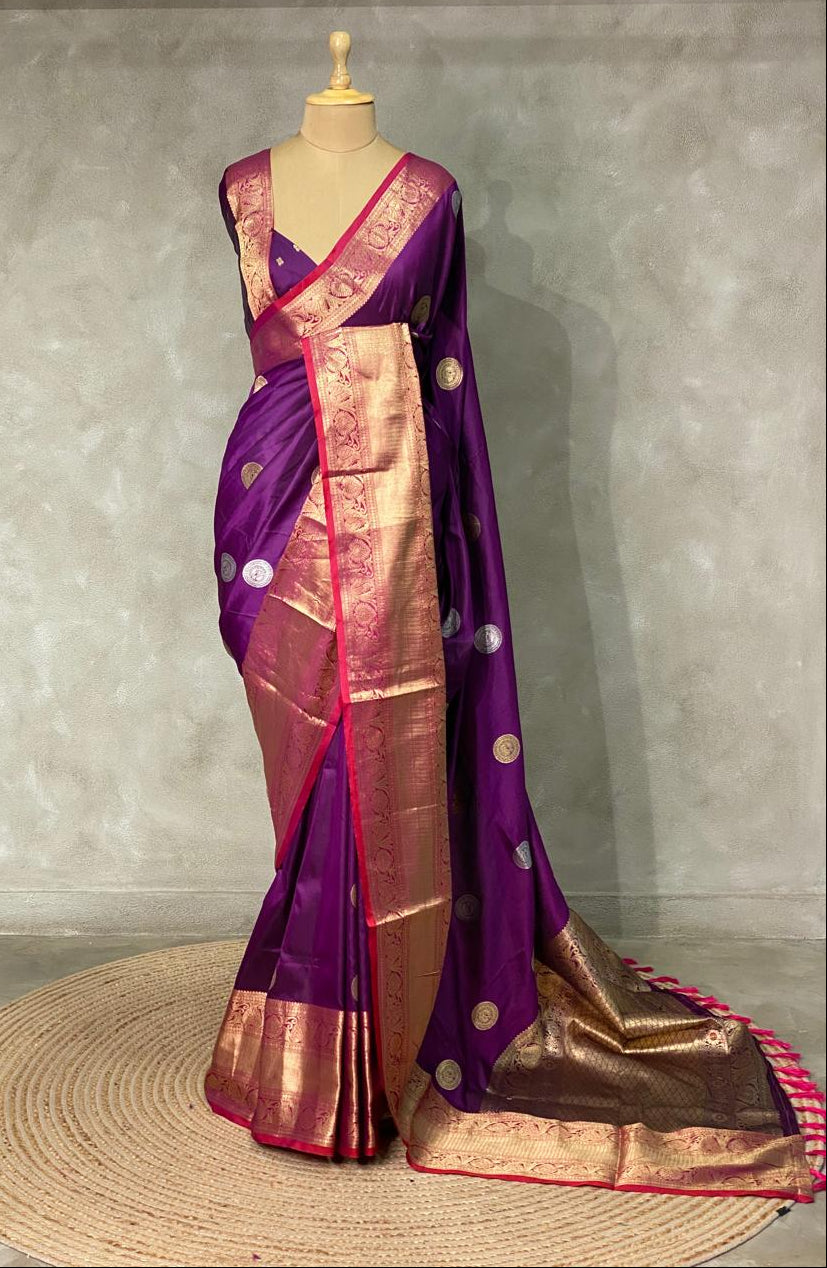 Dark wine Banarasi saree -BSP3B