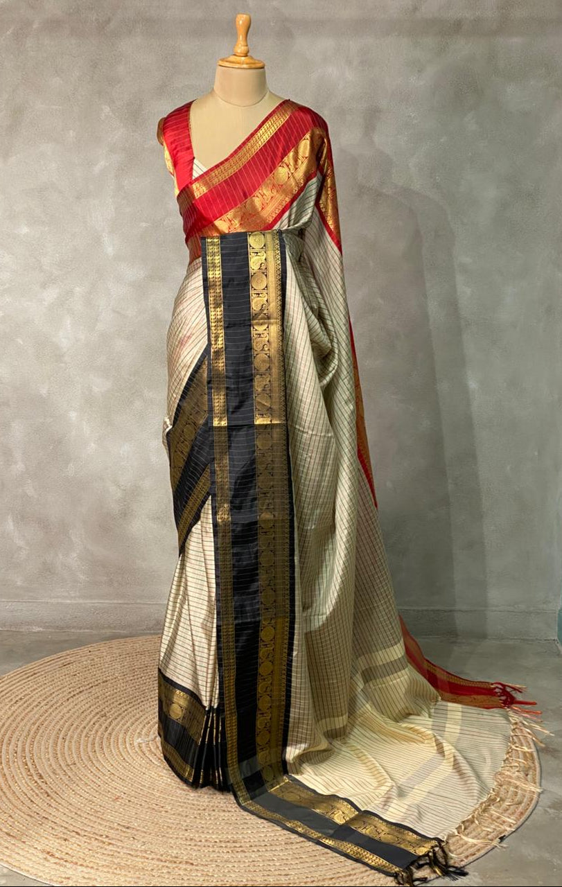 Beige ,Red and maroon silksaree - PIH1D