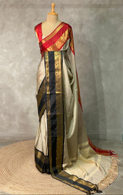 Beige ,Red and maroon silk  saree - PIH1D