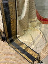 Beige ,Red and maroon silksaree - PMR5