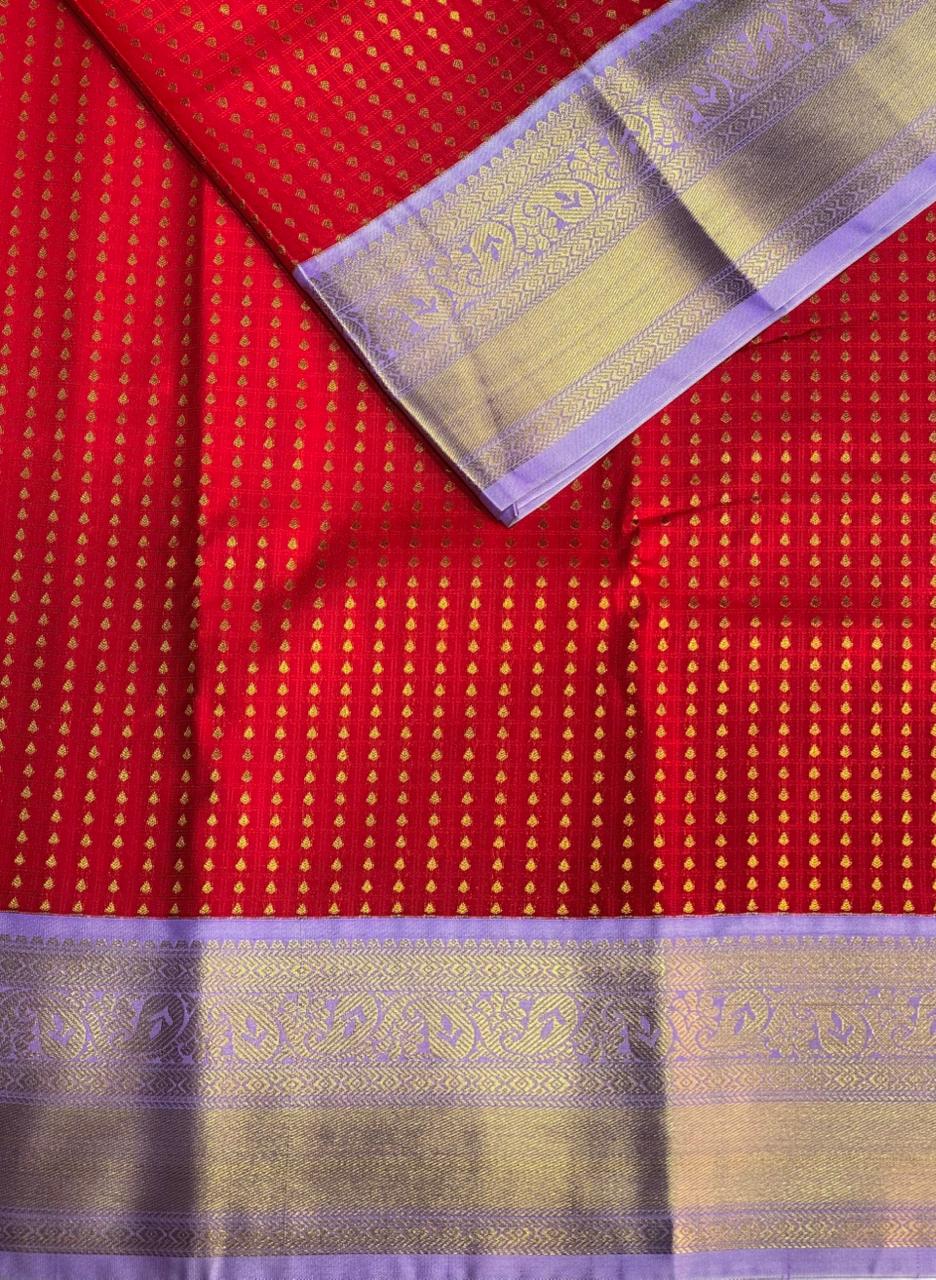 Red and Lavender kanchipuram silk saree- PSSR199