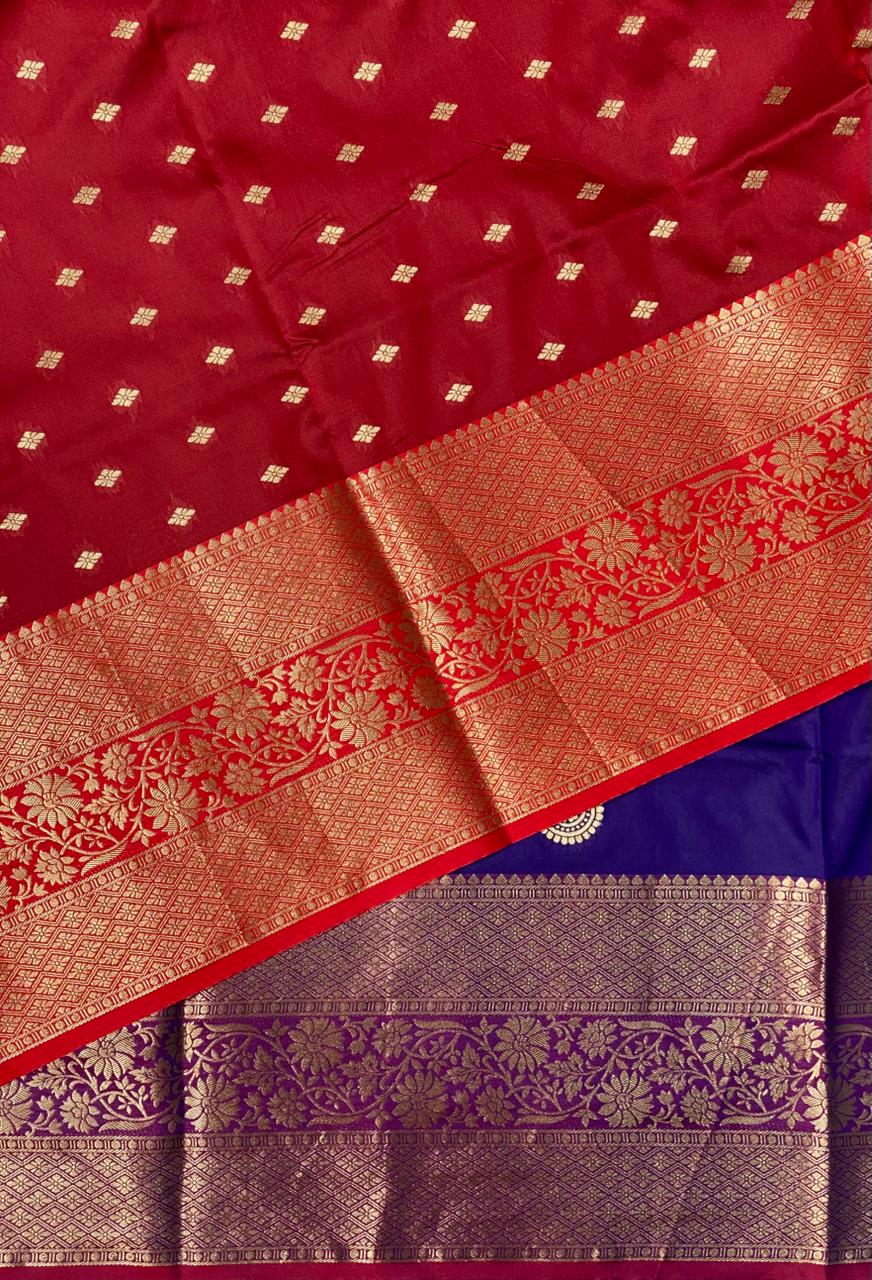 Blue and maroon Banarasi saree -BSP3D