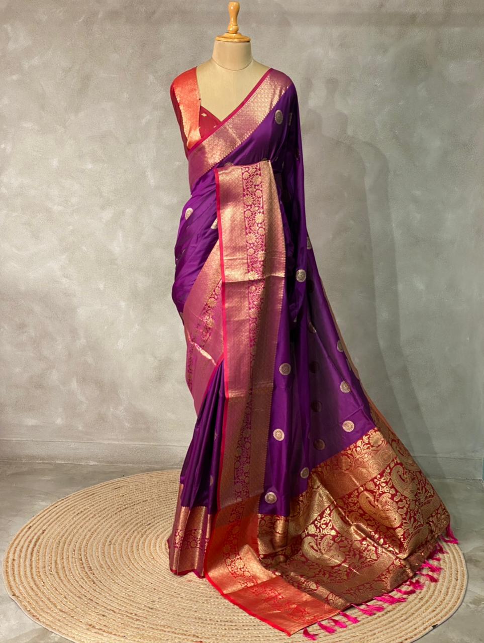 Wine and maroon Banarasi saree -BSP3E