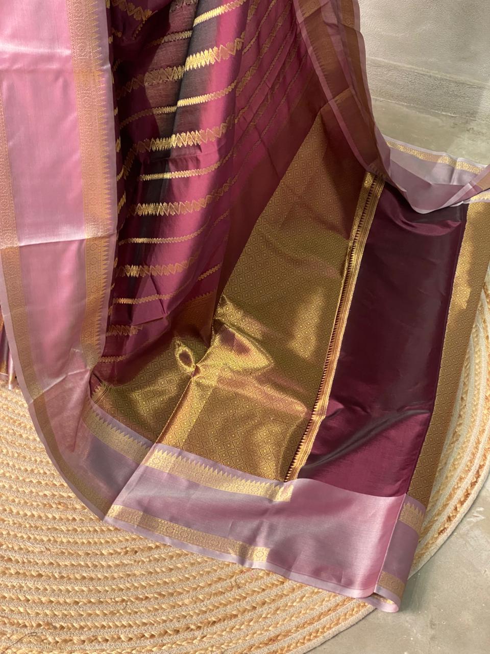 Dark purple and lavender semi Banarasi saree -PIH13A